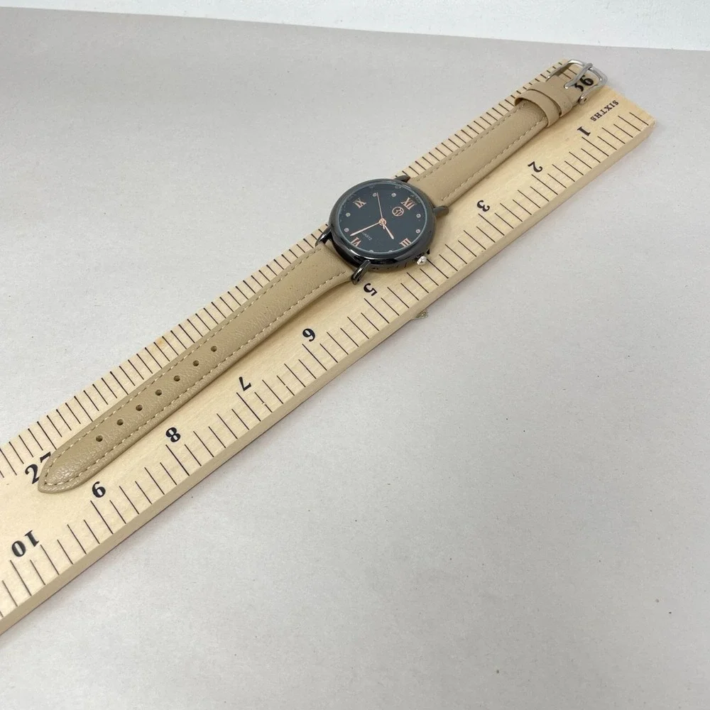 3T Watch Tan Band Quartz Movement Stainless Steel Back‎ Gift Box Black Dial